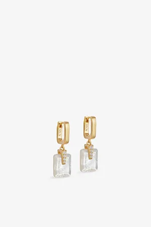 ASTLEY CLARKE Womens Deco 18ct Yellow Vermeil, Sapphire and Mother-Of-Pearl Drop Huggie Earrings