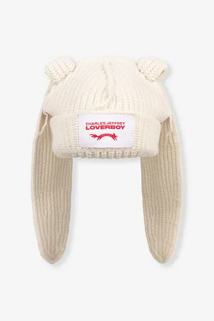 Charles Jeffrey Loverboy Mens Rabbit Logo-Patch Knitted Beanie