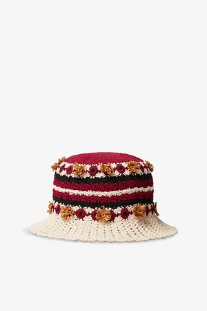 Claudie Pierlot Womens Striped Crochet-Trim Knitted Bucket Hat