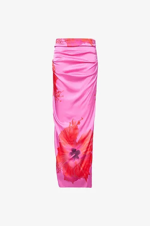 GOOD AMERICAN Womens Flower-Print Split Stretch-Woven Maxi Skirt