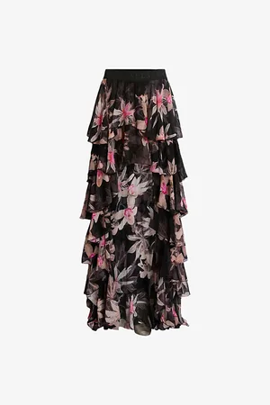 AllSaints Womens Cavarly Floral-Print Ruffled Woven Maxi Skirt