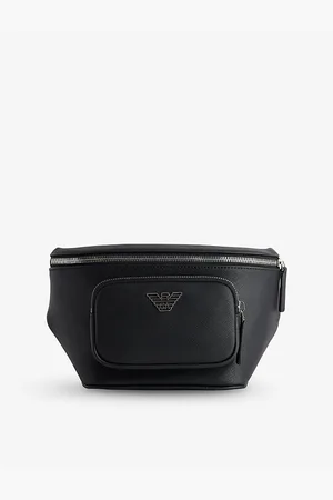 Emporio Armani Mens ;Log-Embellished Saffiano-Leather Belt Bag