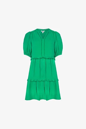 Ro&Zo Womens V-Neck Puff-Sleeved Cotton Mini Dress