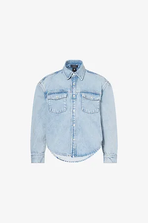 WARDROBE.NYC Womens Pointed-Collar Regular-Fit Denim Jacket