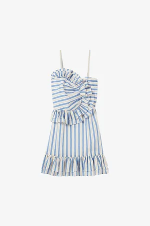 Claudie Pierlot Womens Frill-Trim Stripe-Print Linen-Blend Mini Dress