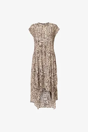 AllSaints Womens Evia Leopard-Print Relaxed-Fit Woven Midi Dress