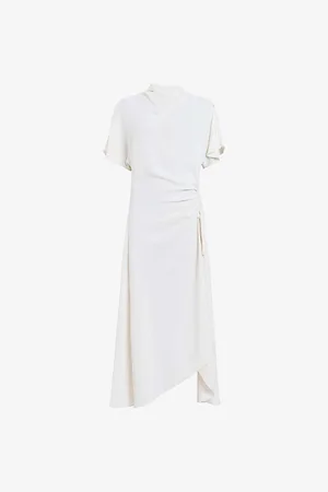 AllSaints Womens Rosie Side-Ruched Short-Sleeve Woven Midi Dress