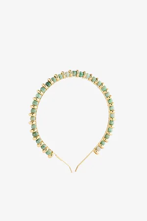 LELET NY Womens Xenia 14ct Gold Plated-Brass and Jade Beaded Headband