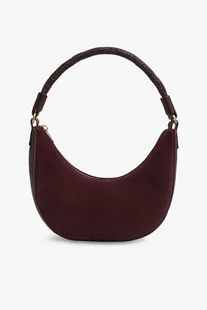 Reiss Womens Wallace Suede and Leather Half-Moon Shoulder Bag