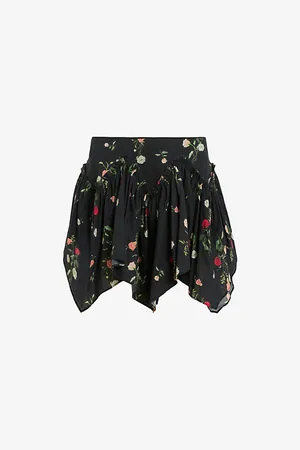 AllSaints Womens Delilah Floral-Print Handkerchief-Hem Cotton Mini Skirt