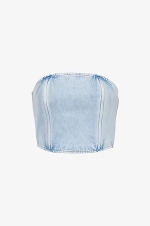 WARDROBE.NYC Womens Strapless Cropped Denim Tube Top