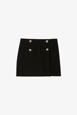 Claudie Pierlot Womens Button-Embellished Mid-Rise Woven Skort