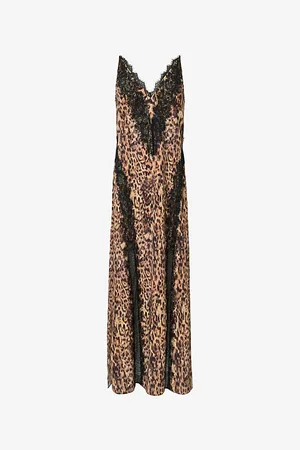 AllSaints Womens Melia Leopard-Print Lace-Embroidered Woven Maxi Dress
