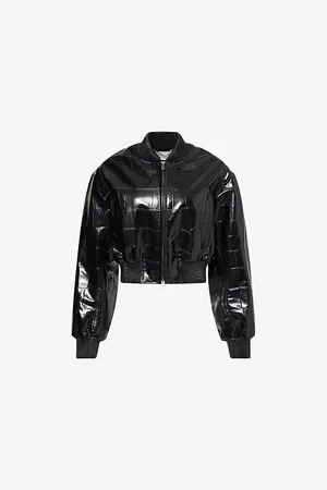 Stella McCartney Womens Crocodile-Embossed Faux-Leather Bomber Jacket