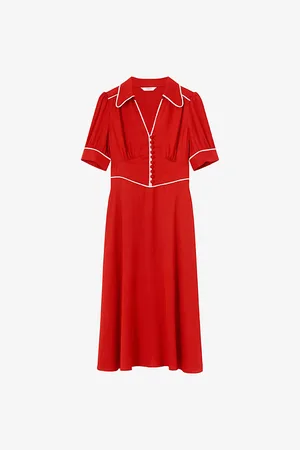LK Bennett Womens Lou Petite Contrast-Trim Short-Sleeve Crepe Midi Dress