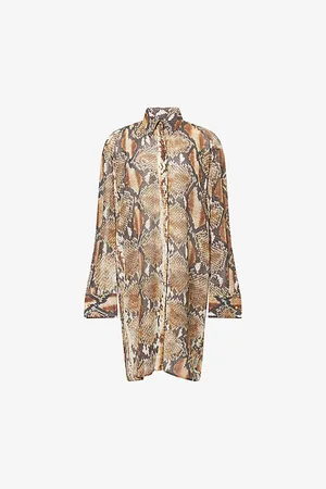 Roberto Cavalli Womens Phyton-Print Long-Sleeve Cotton Mini Dress