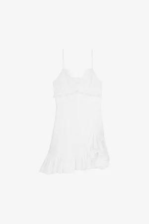 The Kooples Womens Lace-Embroidered Frill-Hem Woven Mini Dress