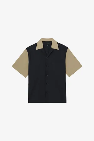 Reiss Mens Colour-Block Cuban-Collar Stretch-Knit Shirt