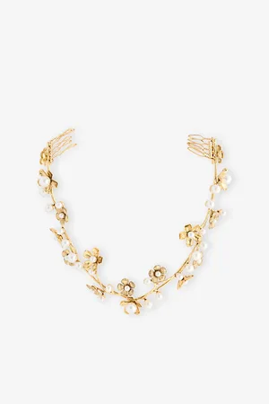 LELET NY Womens Brynn Floral 14ct Yellow Plated-Brass and Pearl Halo Headband