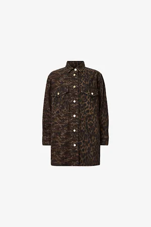 AllSaints Womens Faye Leopard-Print Relaxed-Fit Cotton Mini Dress