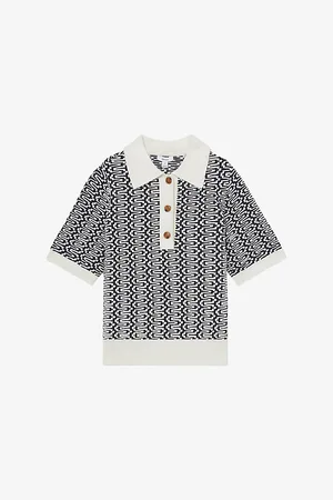 Reiss Womens Jem Zig-Zag Short-Sleeve Stretch-Knit Polo