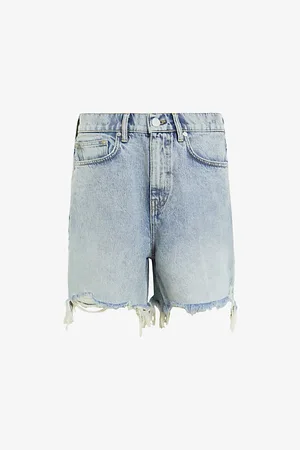 AllSaints Womens Doris Wide-Leg High-Rise Distressed Denim Shorts
