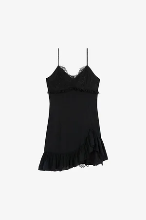 The Kooples Womens Lace-Embroidered Frill-Hem Woven Mini Dress