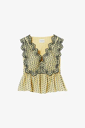 Claudie Pierlot Womens Floral-Embroidered V-Neck Sleeveless Cotton Top