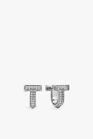 Tiffany & Co. Womens Tiffany T T1 Huggie 18ct White-Gold and 0.28ct Brilliant-Cut Diamond Earrings