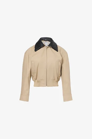 Bottega Veneta Womens Detachable Intrecciato-Collar Cotton Twill Blouson Jacket