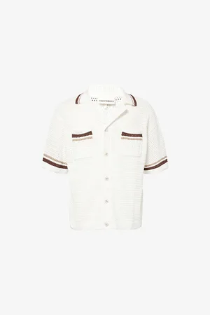 The Couture Club Mens Checkerboard Crochet-Knit Cotton Shirt