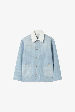 Claudie Pierlot Womens Contrast-Collar Regular-Fit Striped Denim Jacket