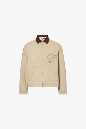 The Couture Club Mens Embroidered Contrast-Collar Cotton-Twill Jacket