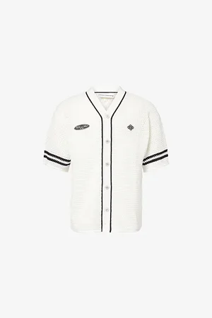 The Couture Club Mens Baseball Crochet-Knit Cotton Shirt