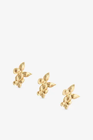 LELET NY Womens Silvie Butterfly 14ct Antiqued Yellow Gold Plated-Brass Clips Set Of 3