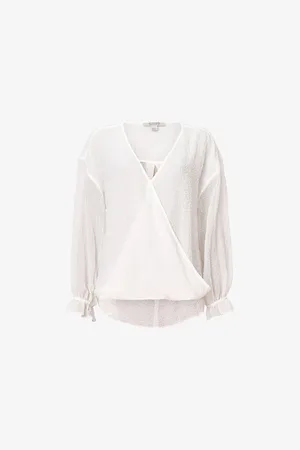 AllSaints Womens Penny Wrap-Over Long-Sleeve Woven Top