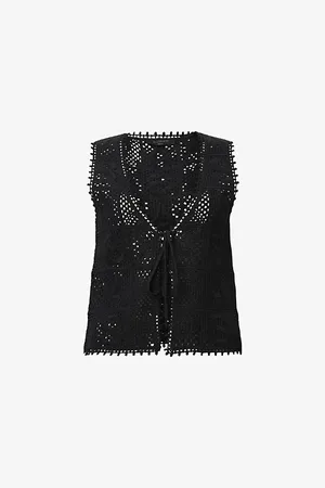 AllSaints Womens Florence Tie-Front Crochet Cotton Waistcoat