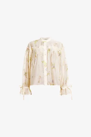 AllSaints Womens Delphine Floral-Print Lace-Trim Woven Shirt