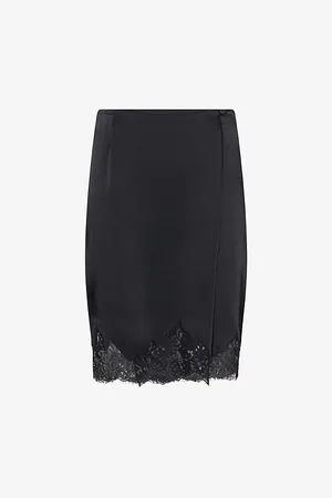 Stella McCartney Womens Iconic Lace-Trim Satin Knee-Length Skirt
