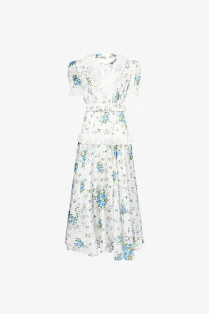 RODARTE Womens Daisy Floral-Print Silk-Twill Midi Dress