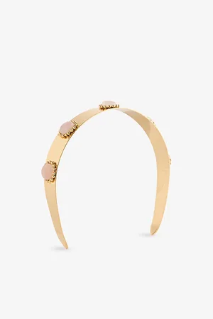 LELET NY Womens Liv Ballchain and Stone Petite 14ct Yellow Gold Plated-Brass and Rose Quartz Headband