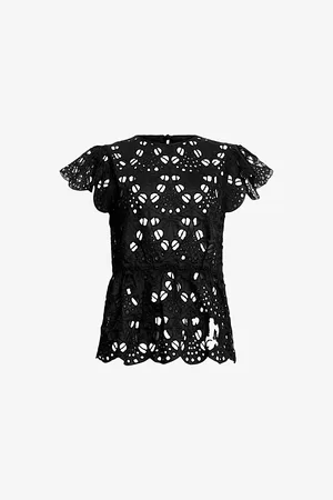 AllSaints Womens Meadow Broderie-Texture Woven Top