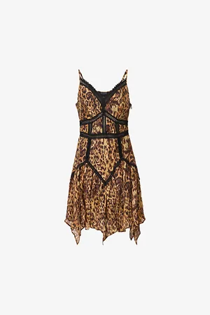 AllSaints Womens Zia Leopard-Print Woven Mini Dress
