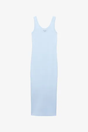 Prada Womens Brand-Plaque Slim-Fit Cotton Midi Dress