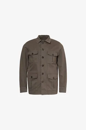 Oscar Jacobson Mens Safari Patch-Pocket Cotton Shirt Jacket