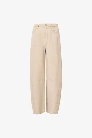 AllSaints Womens Jett Barrel-Leg Linen-Blend Trousers