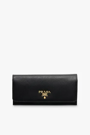 Prada Womens Brand-Plaque Large Saffiano Leather Wallet