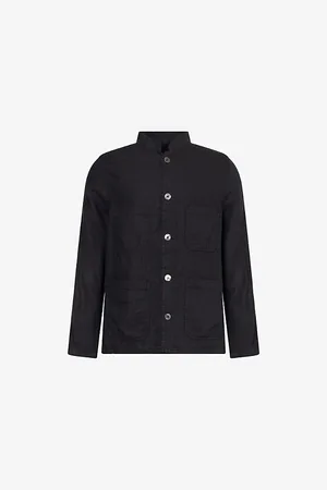 Oscar Jacobson Mens Hannu Stand-Collar Linen Shirt Jacket