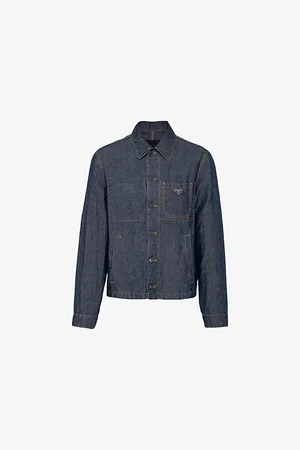 Prada Mens Branded-Plaque Chest-Pocket Cotton-Blend Jacket
