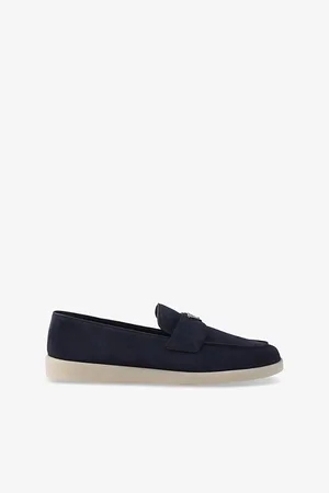 Prada Mens Triangle-Plaque Suede Loafers